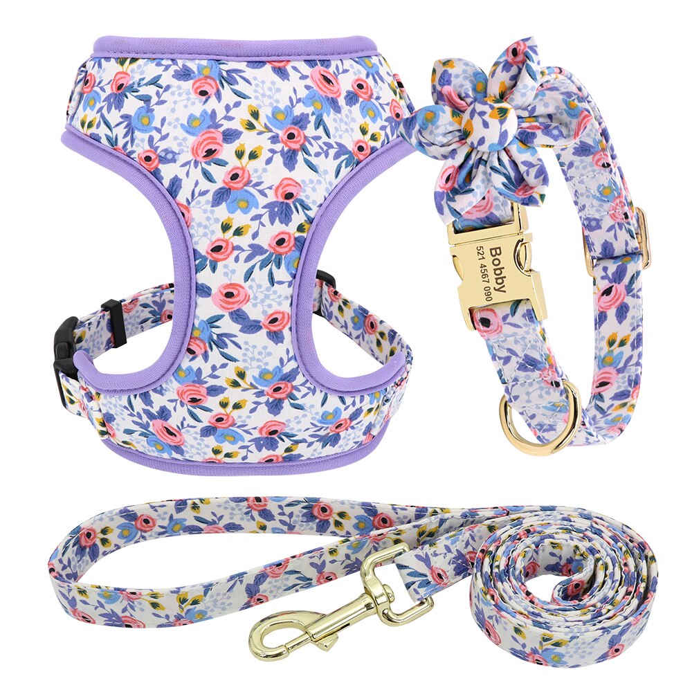 Floral Collection Dog Harness Set