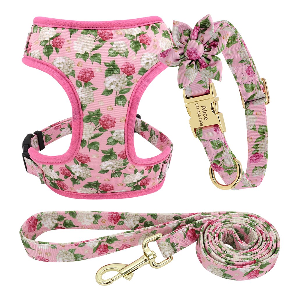 Floral Collection Dog Harness Set