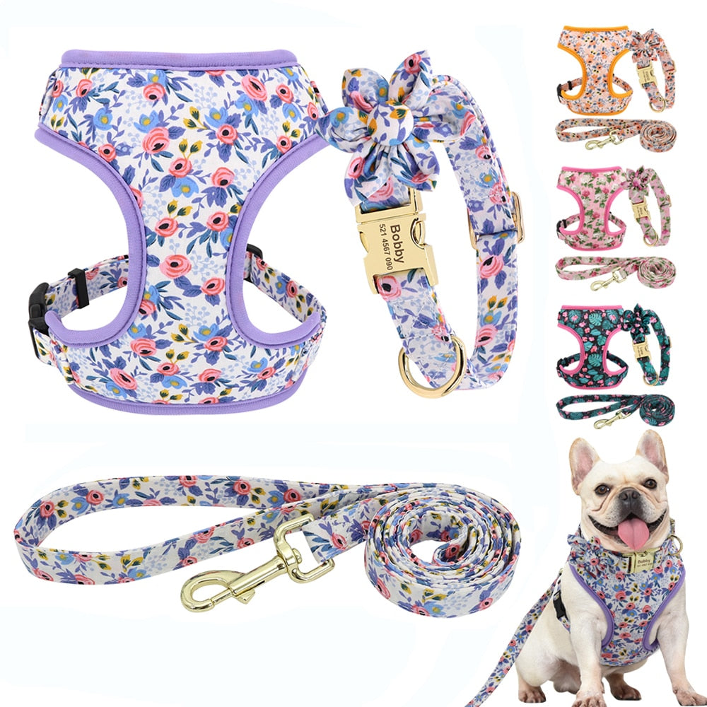 Floral Collection Dog Harness Set