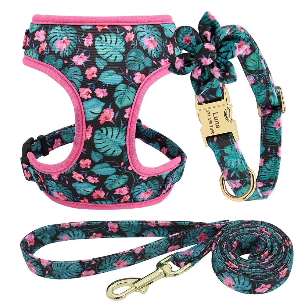 Floral Collection Dog Harness Set